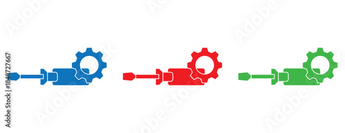 Simplified flat screwdriver and cogwheel graphics, industrial settings and technical support icons