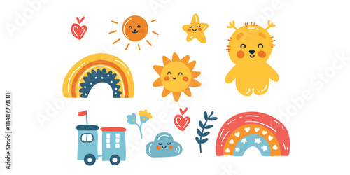 children illustration elements set fun learning icons