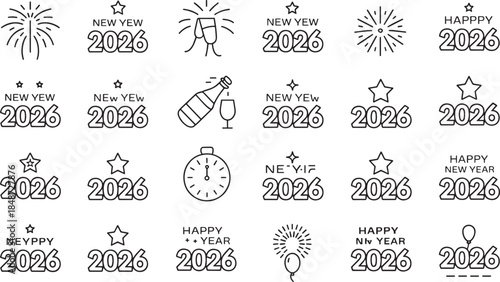 New Year 2026 Celebration Icons