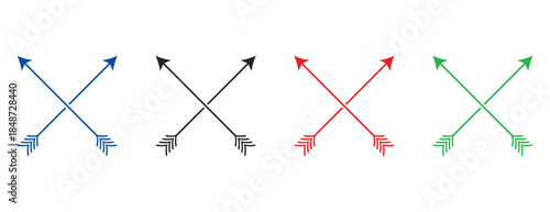 Crossed hunting arrows with feathered fletching, classic archery and outdoor target symbols