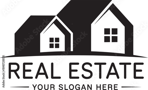Black and White Houses Real Estate Logo