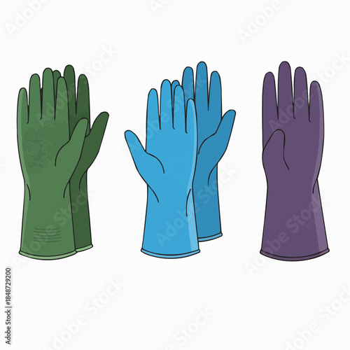 Set of Multi-Colored Protective Rubber Gloves for Cleaning and Medical Safety