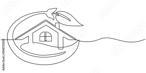 One line houses. Vacation home, suburban area and hand dwawn housing market branding vector illustration set