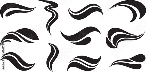 Collection of abstract black swoosh and wave icons