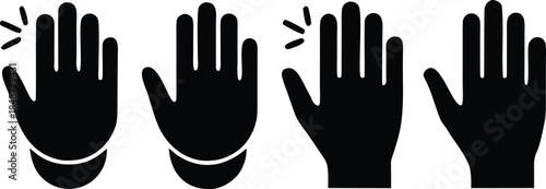  Set of hand hello icons silhouette vector illustration. Hand waving, hand gesture, hello, hi, bye, wave hello, goodbye, greeting symbol