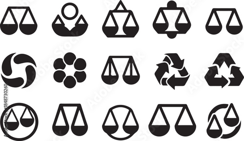 Justice and balance icon set black vector graphics