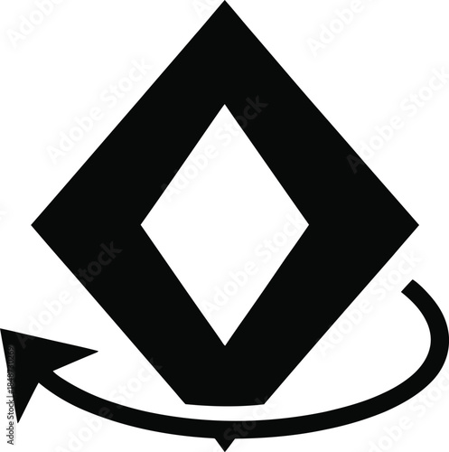 Flat solid black NV center diamond defect with one spin arrow single filled shape transparent background