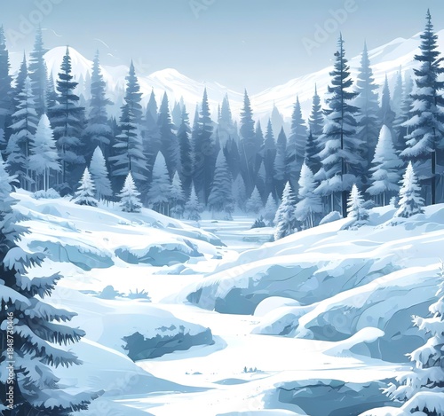 Winter ecology digital background, abstract snowy forest ecosystem