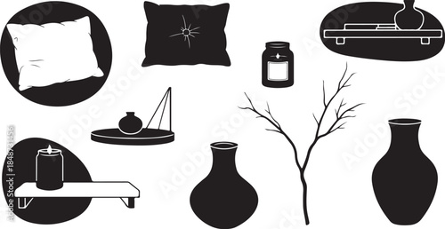 Zen home decor elements in black silhouette style
