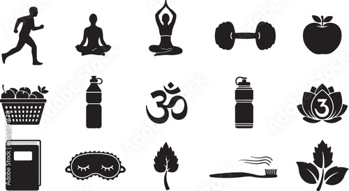 Wellness icons for healthy living and self care
