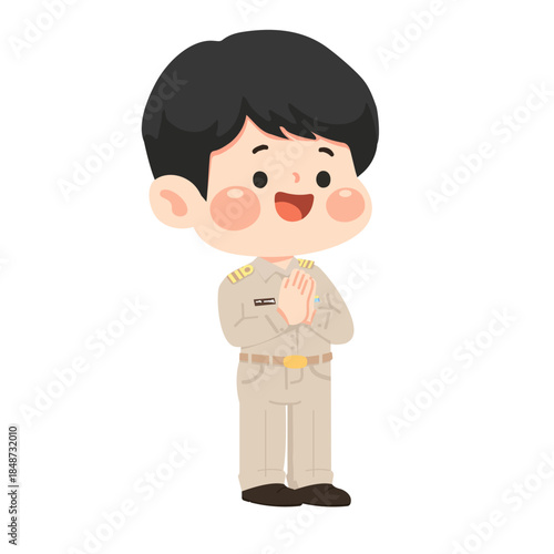 Illustration of Thai male Teacher Cartoon Character in Friendly Education