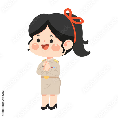 Illustration of Thai Female Teacher Cartoon Character in Friendly Education