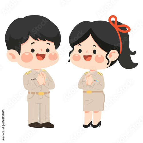 Cartoon Thai Government Officer Character Illustration