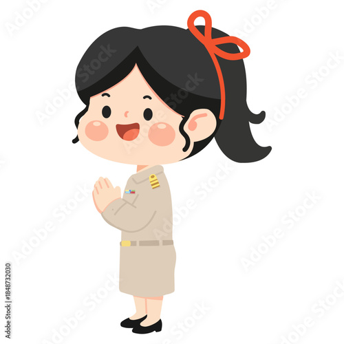 Illustration of Thai Teacher woman Greeting