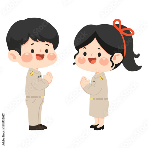 Cartoon Thai Teachers Greeting Illustration
