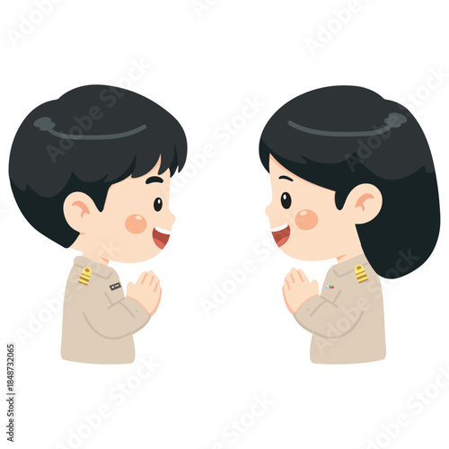 Cartoon Thai Government Officer Greeting Illustration