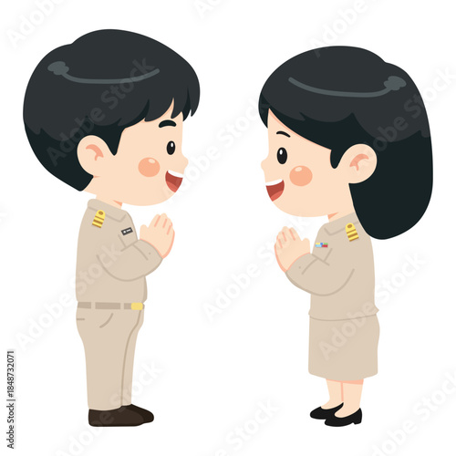 Illustration of Thai Teachers Greeting Each Other