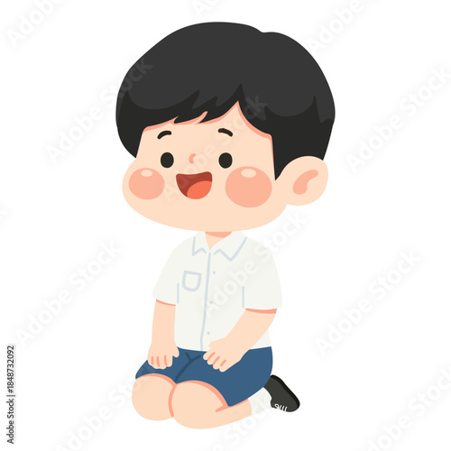 Illustration of a Thai Student Kneeling in Respectful