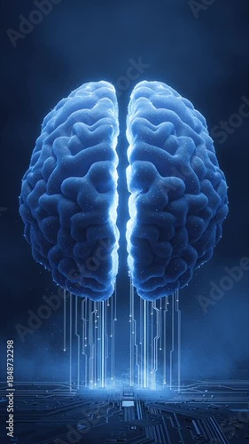 Technological brain shows AI concepts in a dark setting