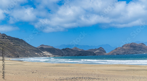 Wide Sandy Beach and Atlantic Waves at Salamansa, São Vicente Island