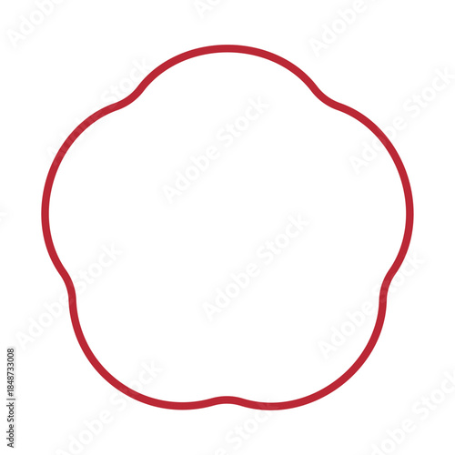 梅の花のイラスト素材　和風　背景透過　白地に縁取り　赤色
