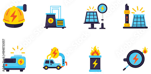 Electricity and Energy Production Flat Icons Collection