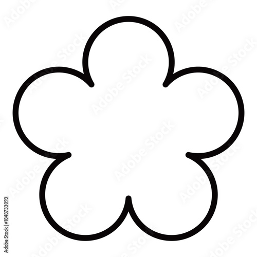 梅の花のイラスト素材　和柄　背景透過　白地に縁取り　モノクロ
