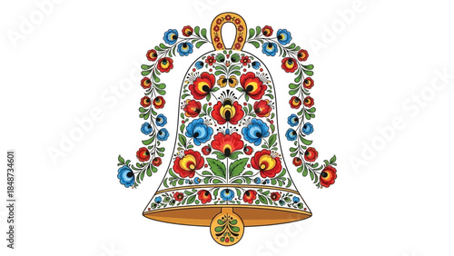 Folk Art Wedding Bell Floral Ornament Vector Icon
