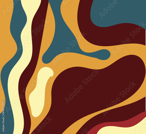 Abstract Wavy Layer Background. Modern Flowing Curves with Maroon, Yellow, and Turquoise Color Palette, Minimalist Organic Wave Pattern for Posters, Wallpapers, Branding, Web Design, and Creative Proj