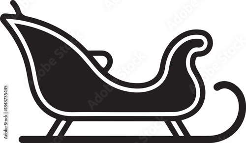 Black and white line of a sleigh with a curved shape and runners line outline