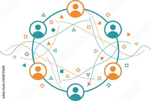 Abstract team collaboration illustration representing connected people network, communication flow, teamwork, and digital interaction for modern business and remote working concepts