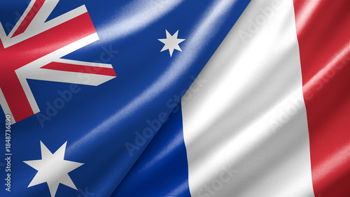 Australia and France two national flags filling the entire frame, close-up view, edge-to-edge composition