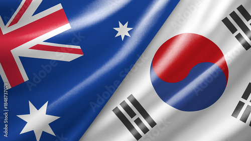 Australia and South Korea two national flags filling the entire frame, close-up view, edge-to-edge composition