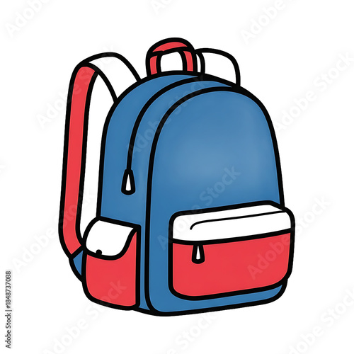 Colorful backpack illustration on transparent background for school or travel