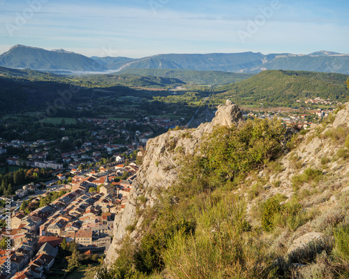 Rocky Peak Overlooking Veynes Town In Hautes-Alpes Valley