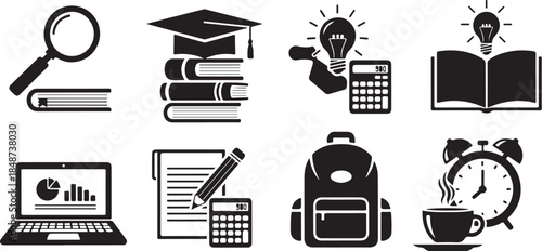 Education study tools and learning concept icons