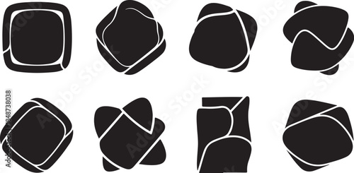Eight abstract black and white geometric shapes set