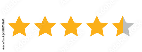 Five star rating illustration. Four full and one half star review icons. Customer feedback symbol for reviews, ranking and quality score