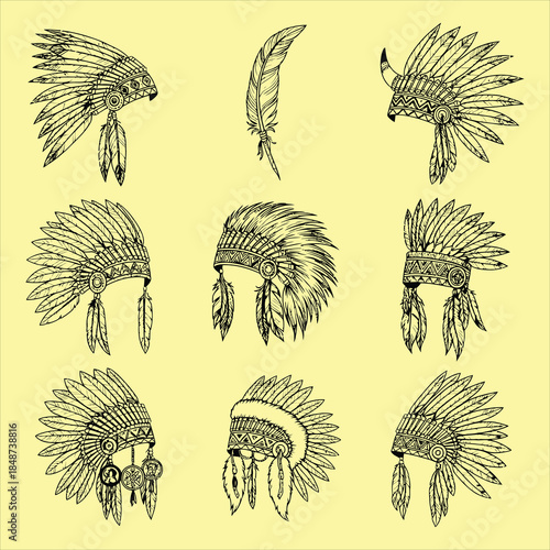 Native American headdresses and feather designs