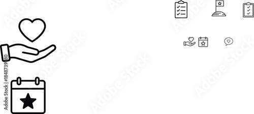 Caring hand with heart and calendar icon