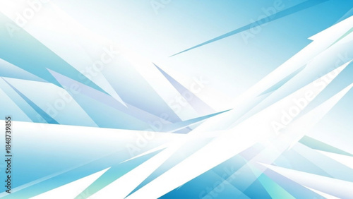 Abstract blue and white geometric shapes with sharp angles and bright lighting create a dynamic composition