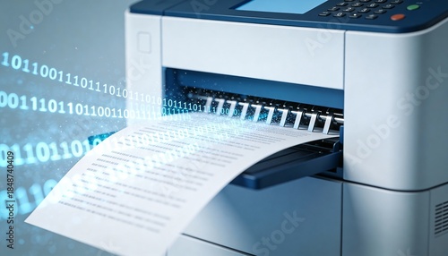 Modern Office Printer with Digital Data Transfer in a Tech-Forward Environment for Efficient Document Management