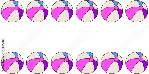 Beach vector rubber ball Empty Frame isolated transparent background. Rubber ball seamless border template design. Perfect beach ball for Summer art poster background design. Editable stroke EPS 10