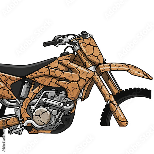 Detailed illustration of a dirt bike with cracked earth texture on transparent background