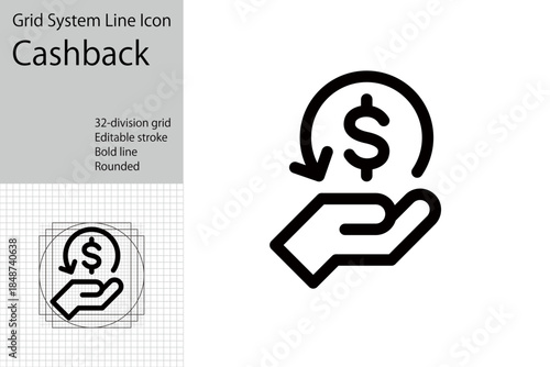 Cashback icon, dollar sign on hand