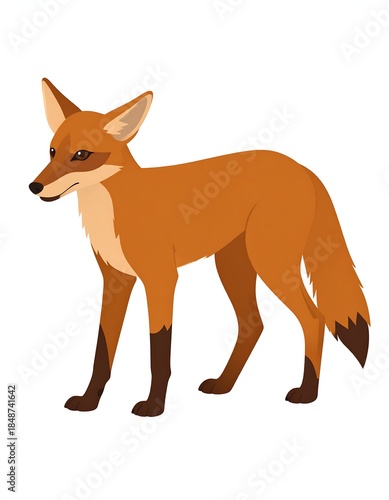 Digitally rendered illustration of a solitary fox on a white background