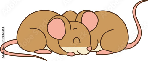 Illustration of Two Mice Sleeping vector shape and outline