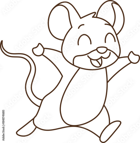 Cartoon Illustration of a Happy Mouse is jumping vector outline