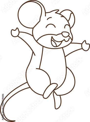 Cartoon Illustration of a Happy Mouse is jumping vector outline