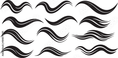 Black stylized wave and swirl vector design elements